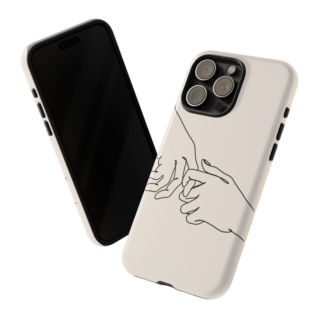 Holding Hands Phone Case — Minimalist Line Art Cream Romantic