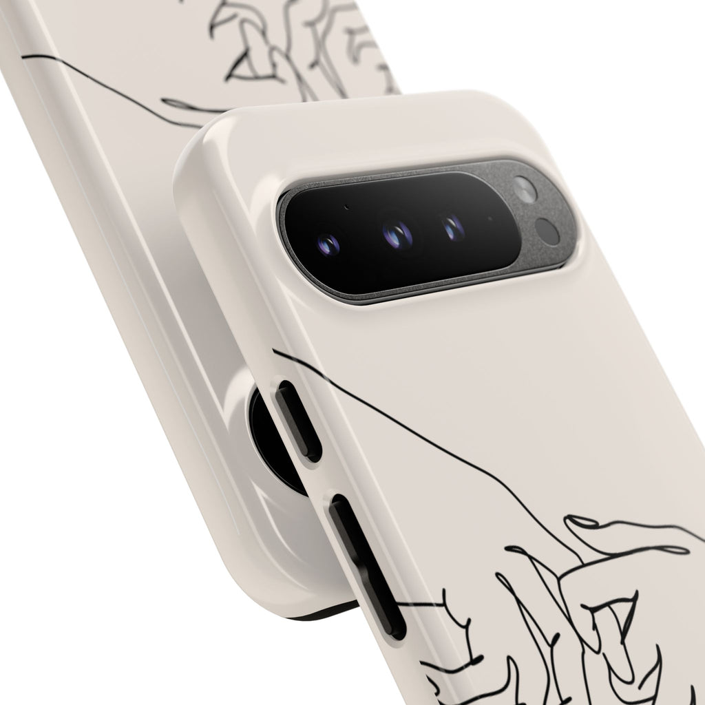 Holding Hands Phone Case — Minimalist Line Art Cream Romantic