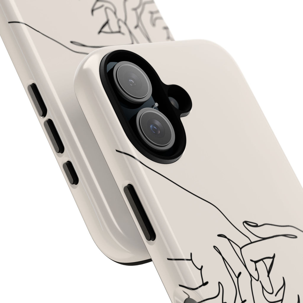 Holding Hands Phone Case — Minimalist Line Art Cream Romantic