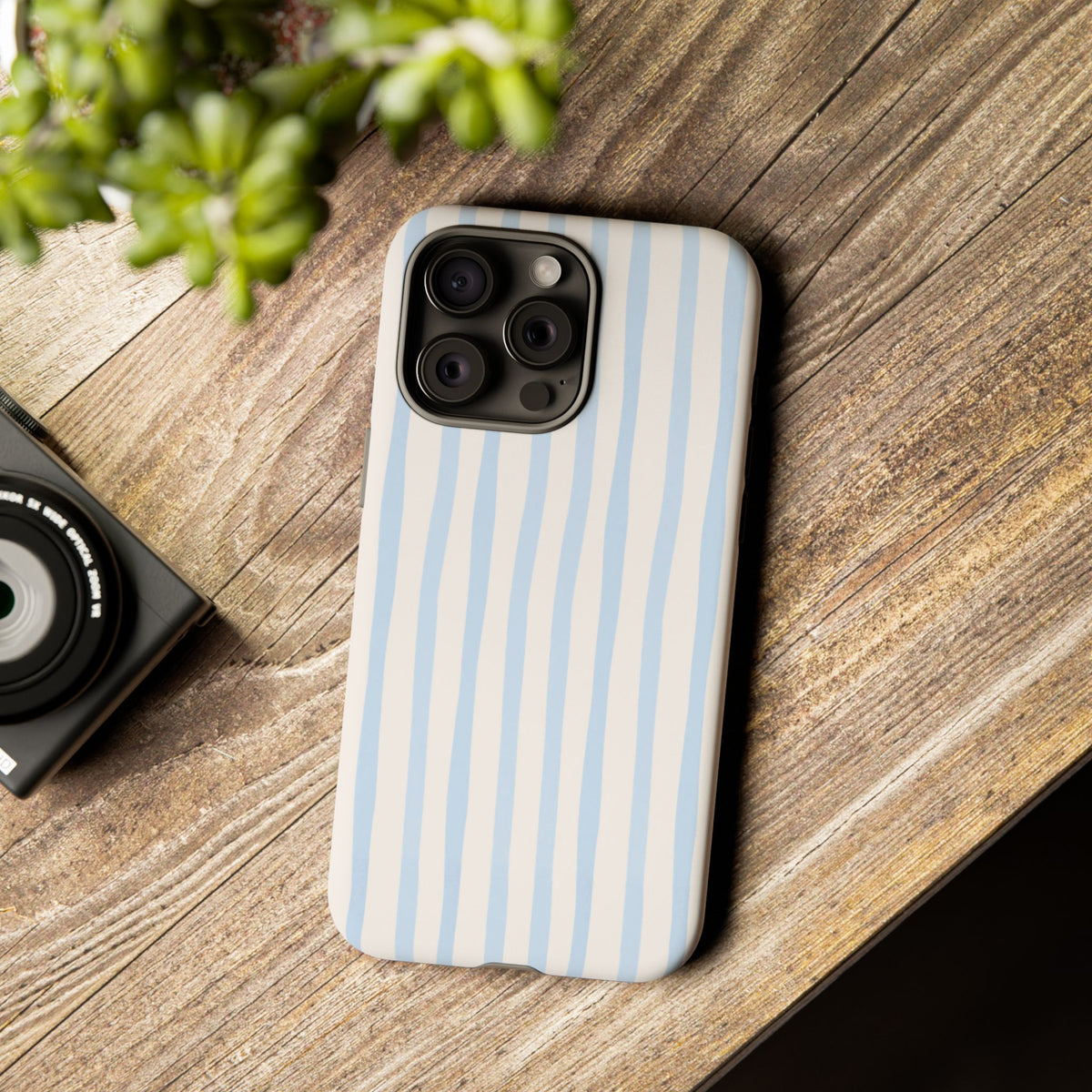 Baby Blue Stripe Phone Case — Soft Wavy Lines Cream Aesthetic