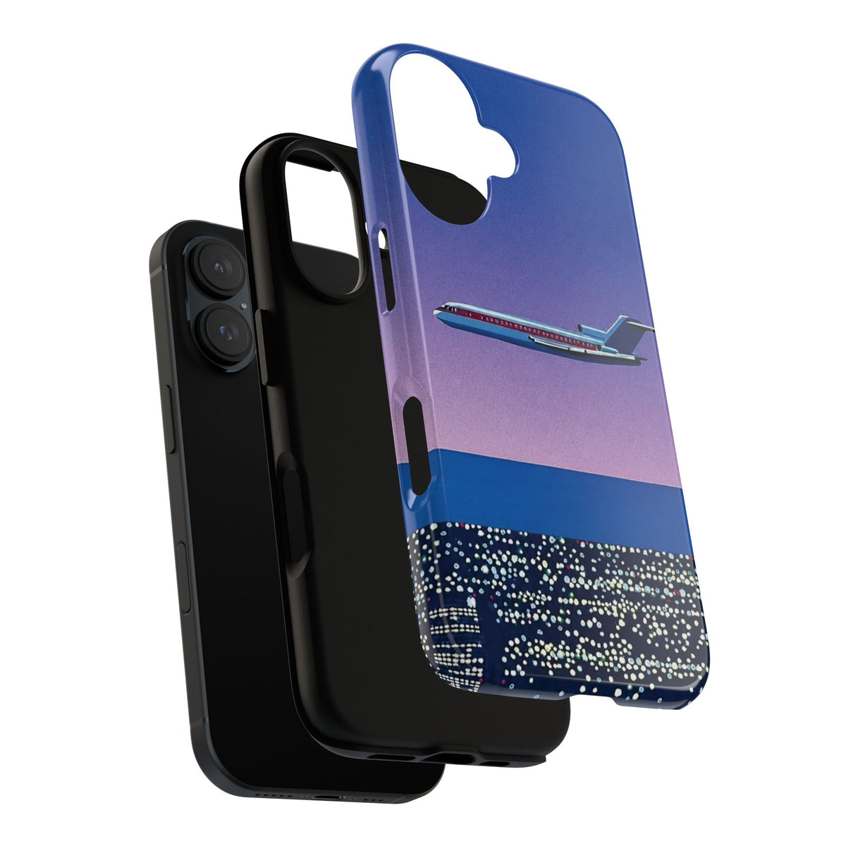 Retro Airplane Phone Case — Purple Night City Vintage Art