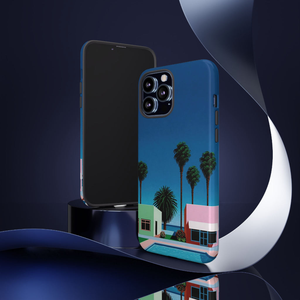 Beach House Phone Case — Pastel Palm Trees Cobalt Blue Sky