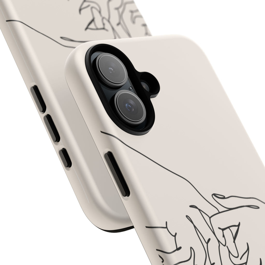 Holding Hands Phone Case — Minimalist Line Art Cream Romantic