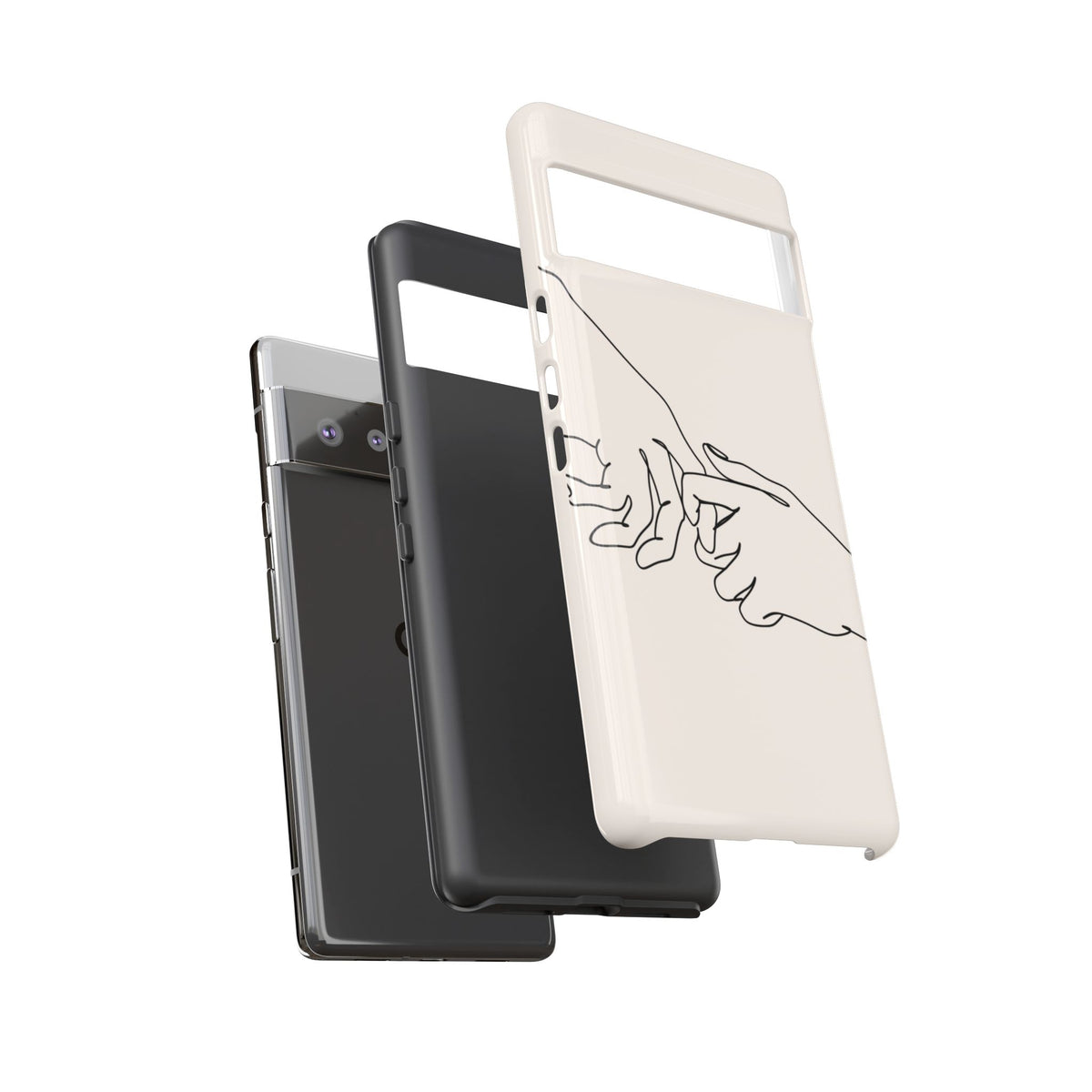 Holding Hands Phone Case — Minimalist Line Art Cream Romantic