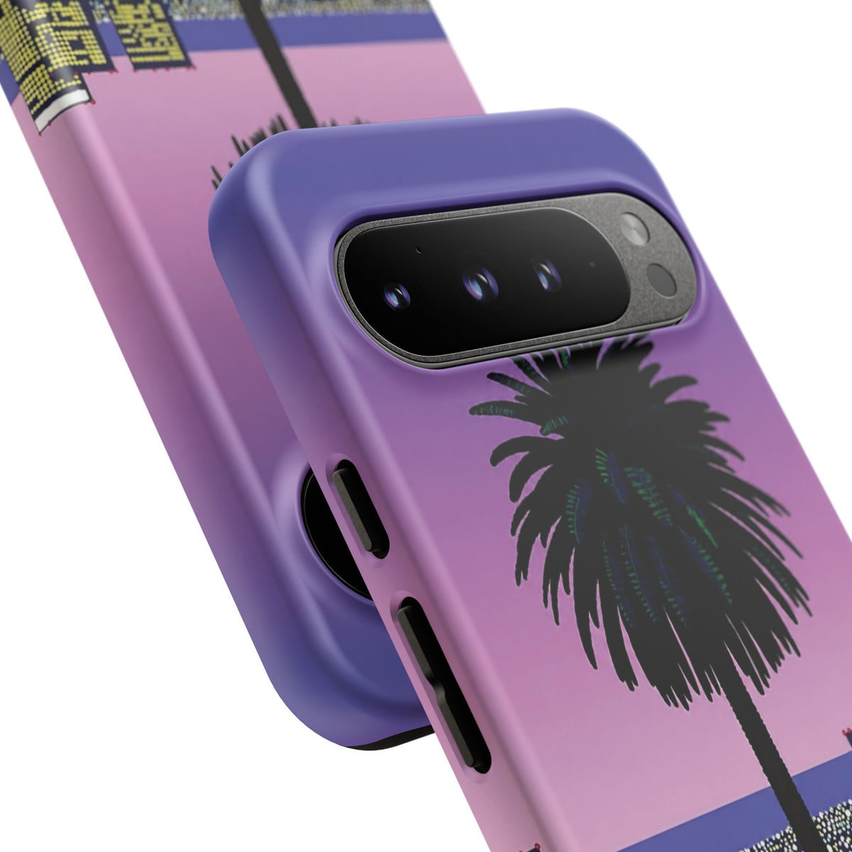 Retro City Night Phone Case — Palm Tree Purple Pixel Skyline