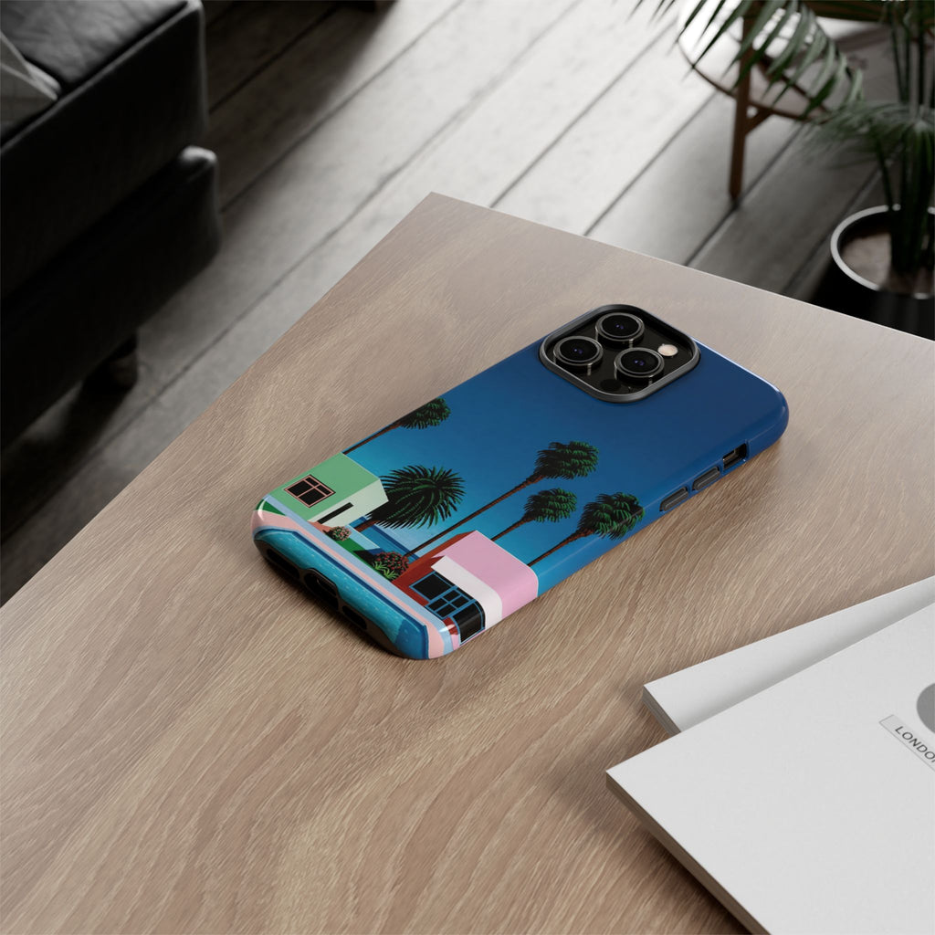 Beach House Phone Case — Pastel Palm Trees Cobalt Blue Sky
