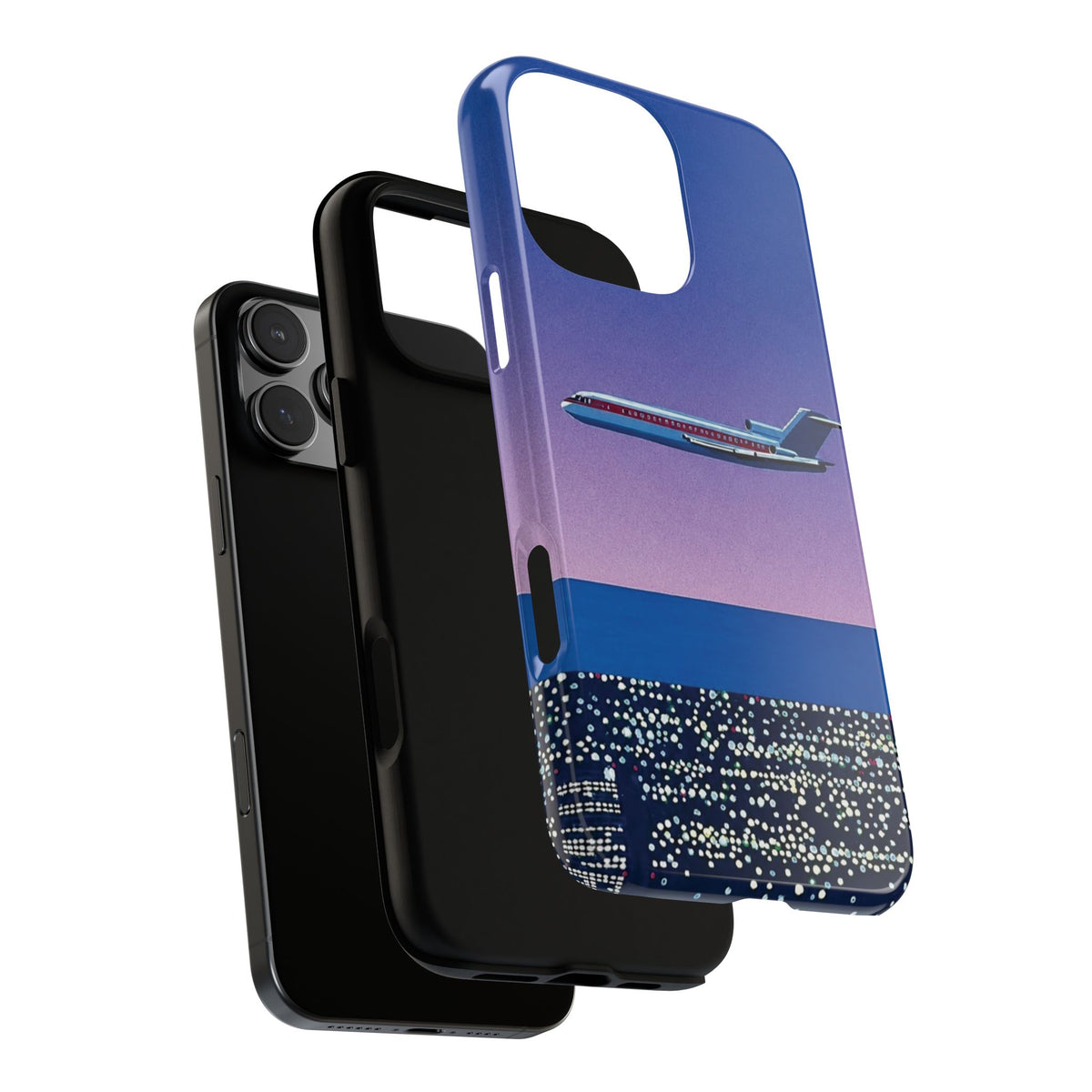 Retro Airplane Phone Case — Purple Night City Vintage Art