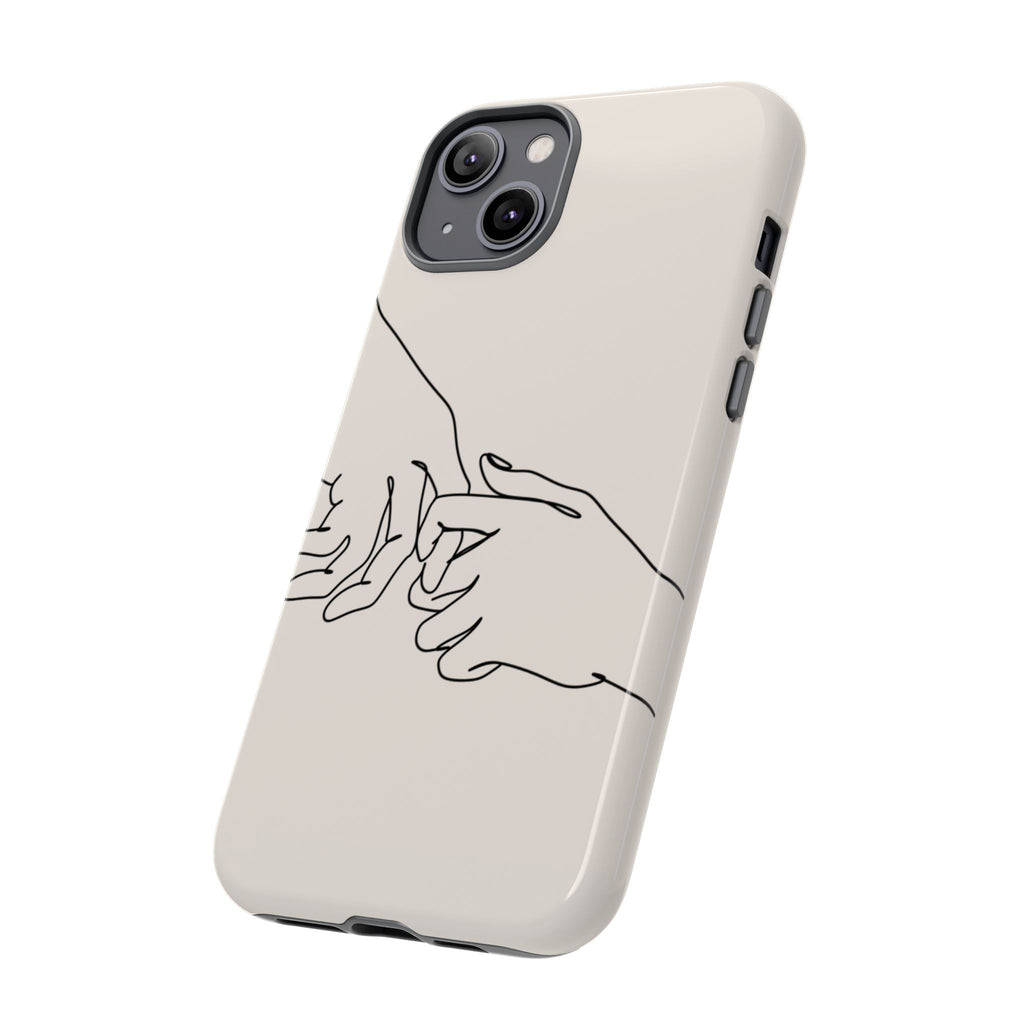 Holding Hands Phone Case — Minimalist Line Art Cream Romantic