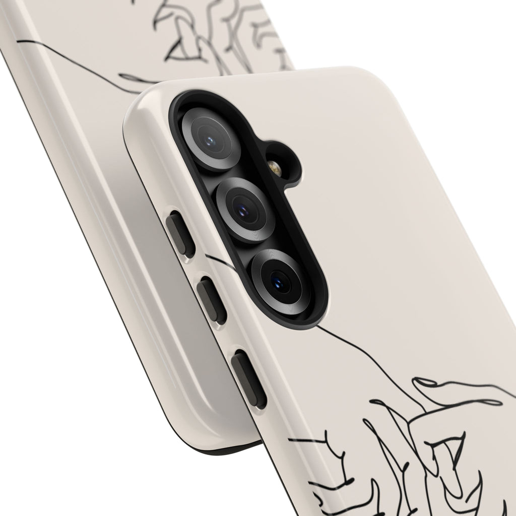 Holding Hands Phone Case — Minimalist Line Art Cream Romantic