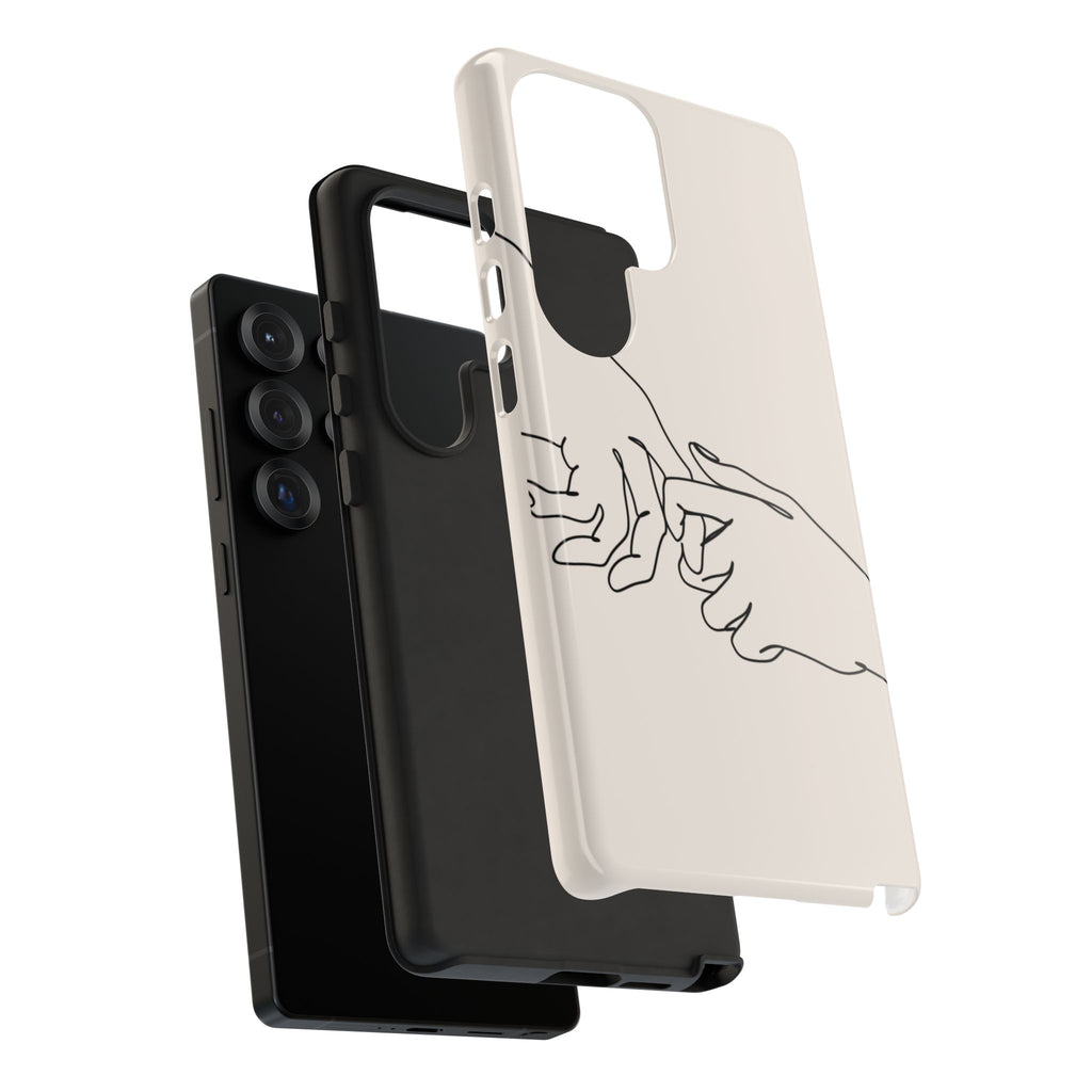 Holding Hands Phone Case — Minimalist Line Art Cream Romantic