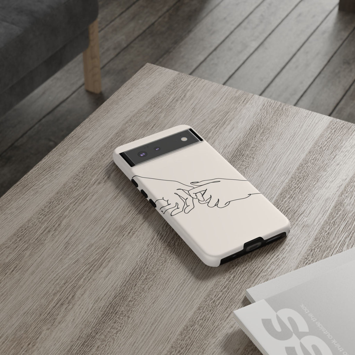 Holding Hands Phone Case — Minimalist Line Art Cream Romantic