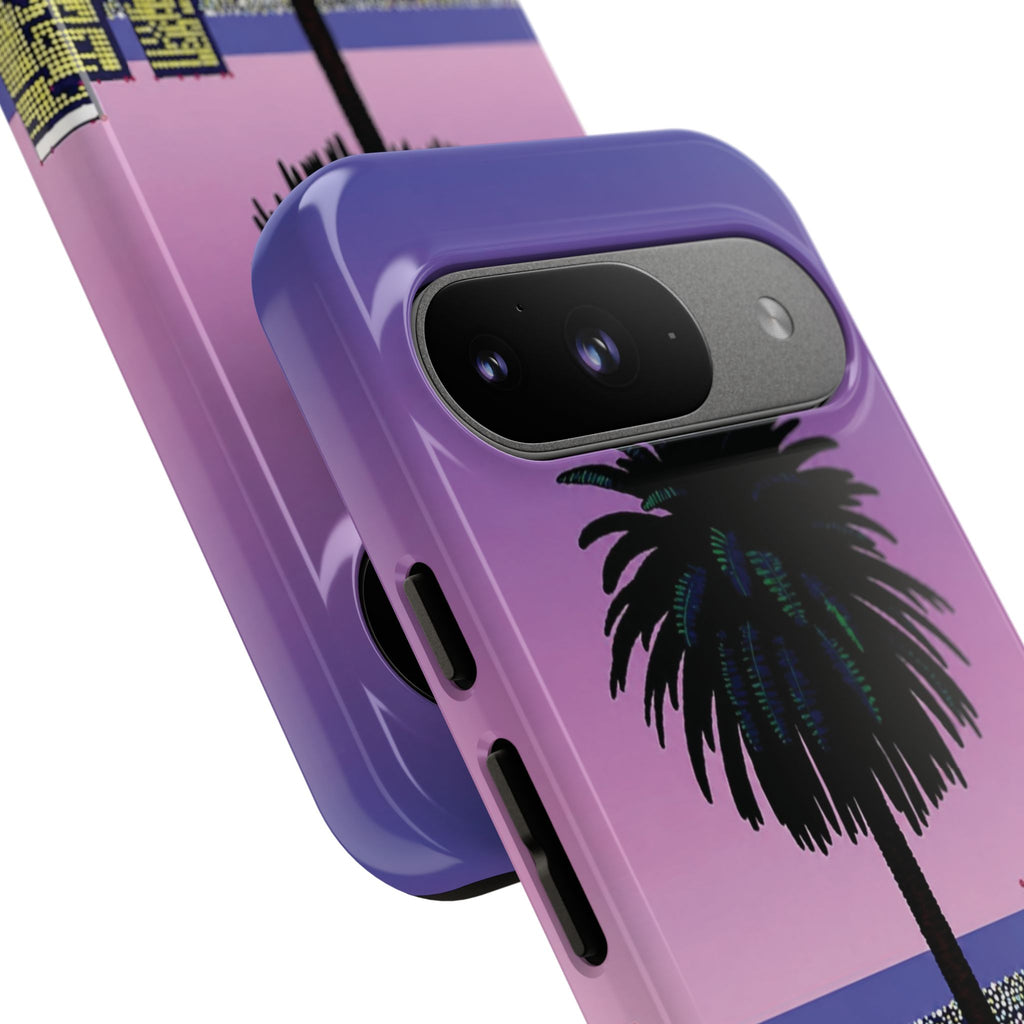 Retro City Night Phone Case — Palm Tree Purple Pixel Skyline