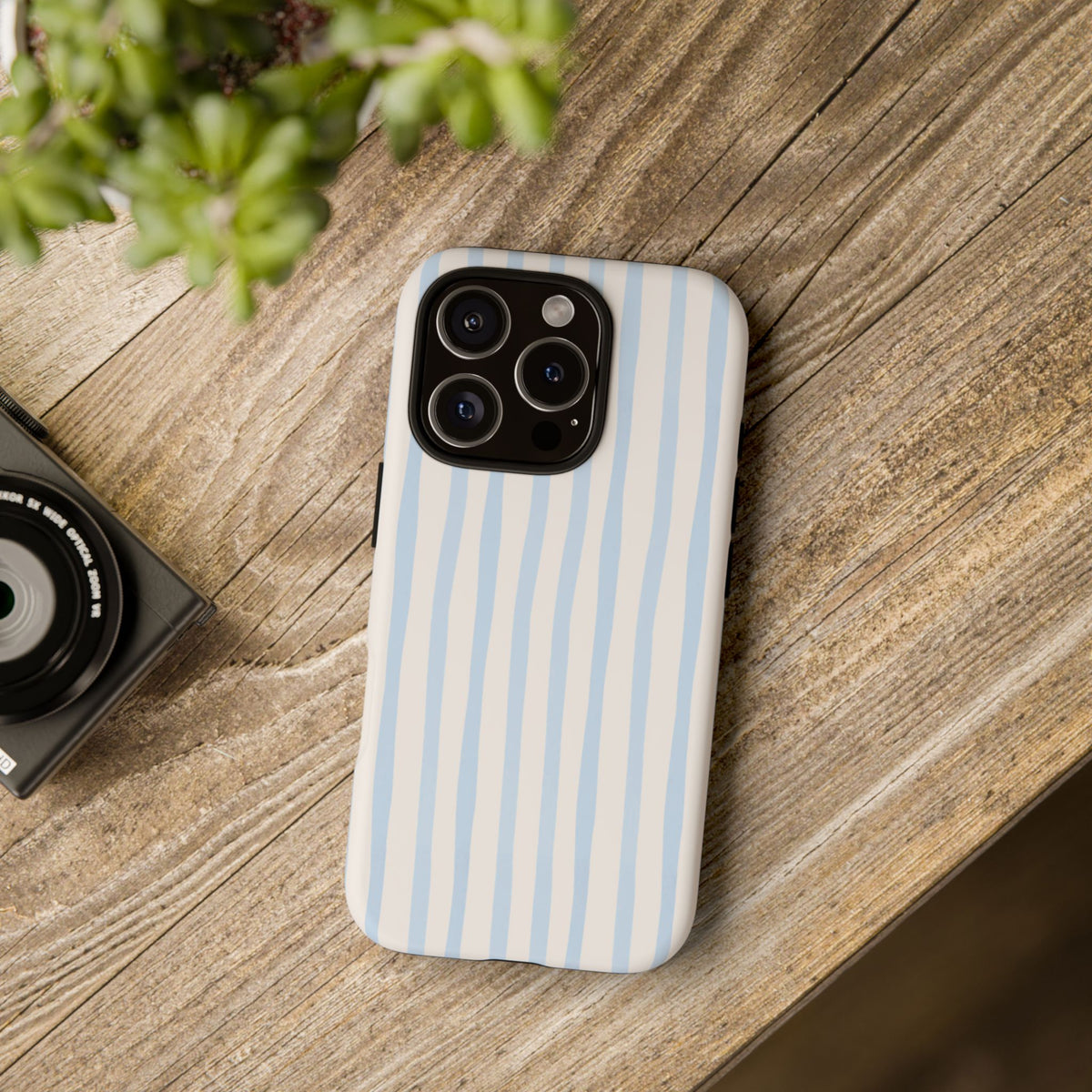 Baby Blue Stripe Phone Case — Soft Wavy Lines Cream Aesthetic