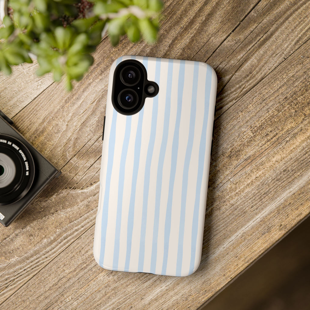 Baby Blue Stripe Phone Case — Soft Wavy Lines Cream Aesthetic