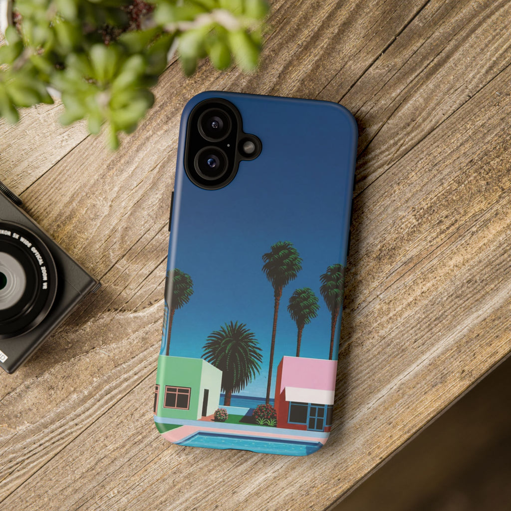 Beach House Phone Case — Pastel Palm Trees Cobalt Blue Sky