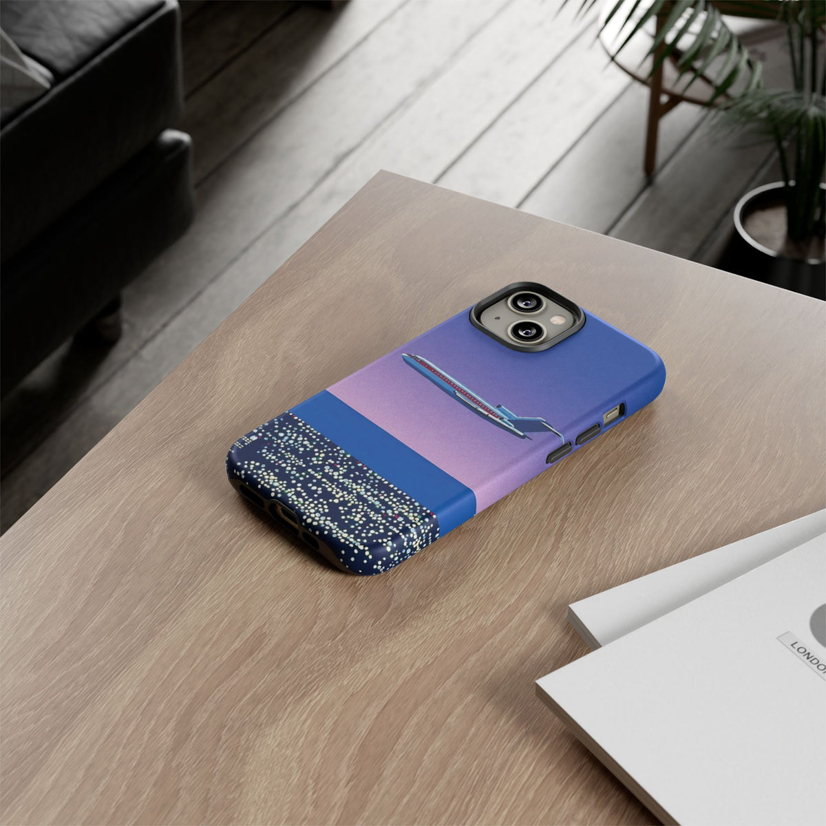 Retro Airplane Phone Case — Purple Night City Vintage Art