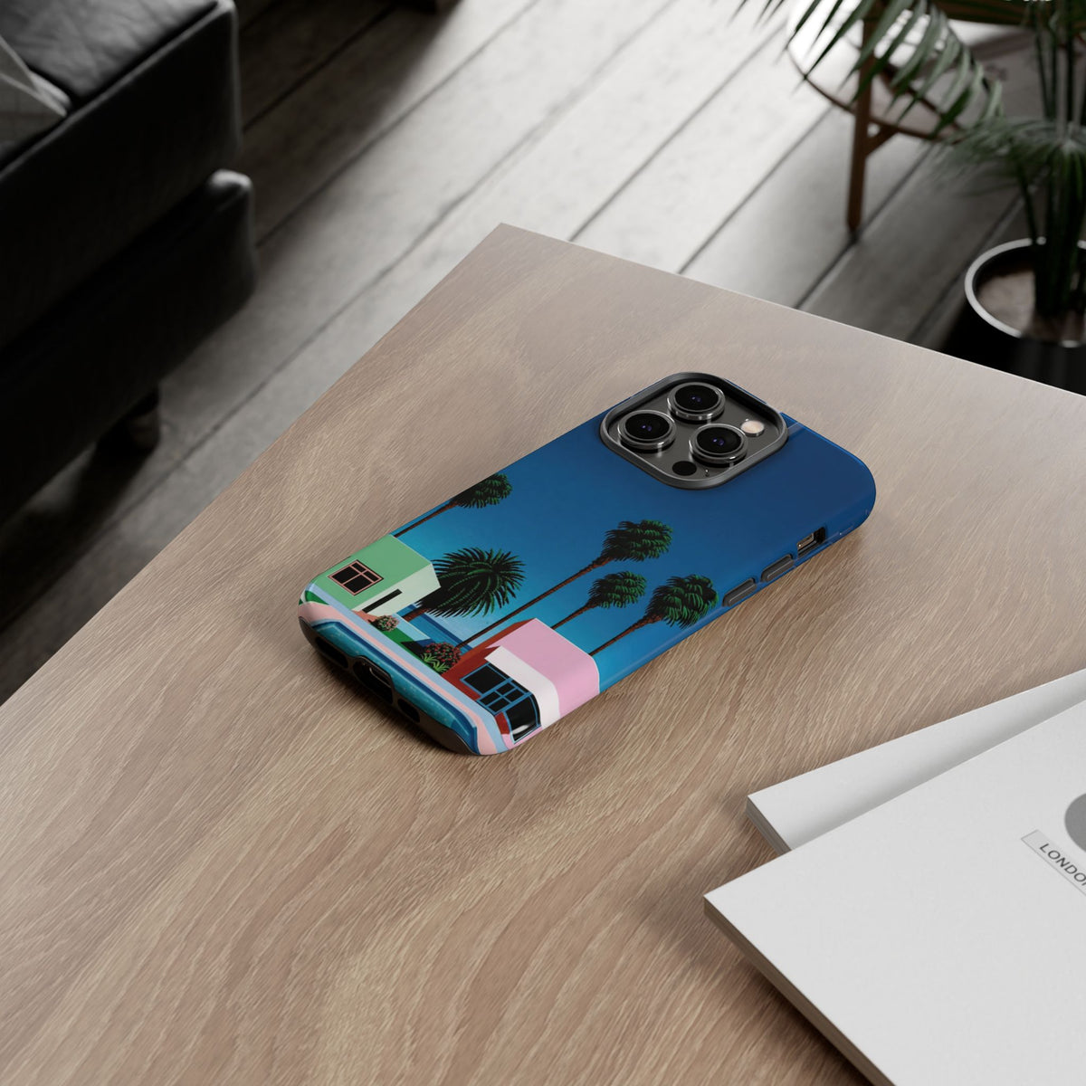 Beach House Phone Case — Pastel Palm Trees Cobalt Blue Sky