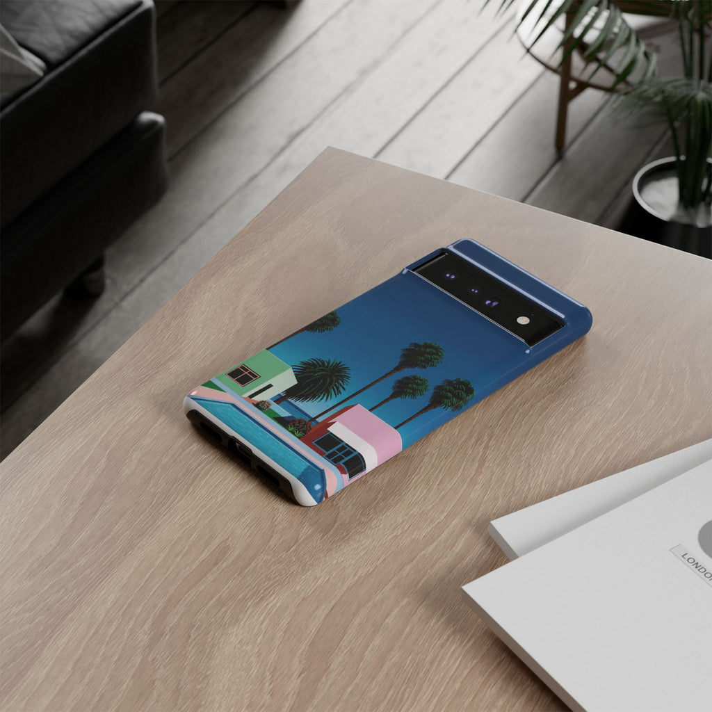 Beach House Phone Case — Pastel Palm Trees Cobalt Blue Sky