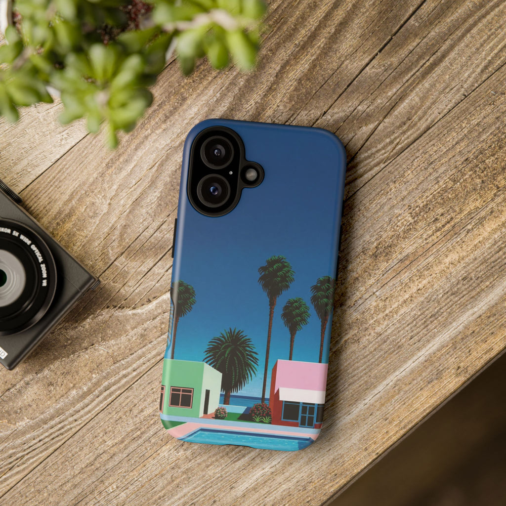 Beach House Phone Case — Pastel Palm Trees Cobalt Blue Sky