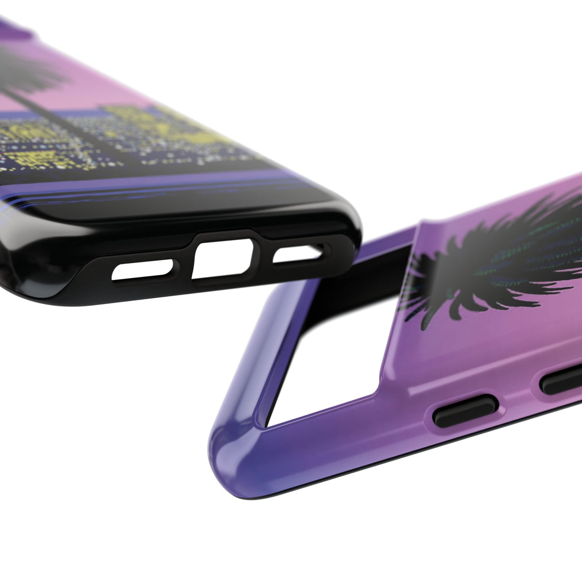 Retro City Night Phone Case — Palm Tree Purple Pixel Skyline