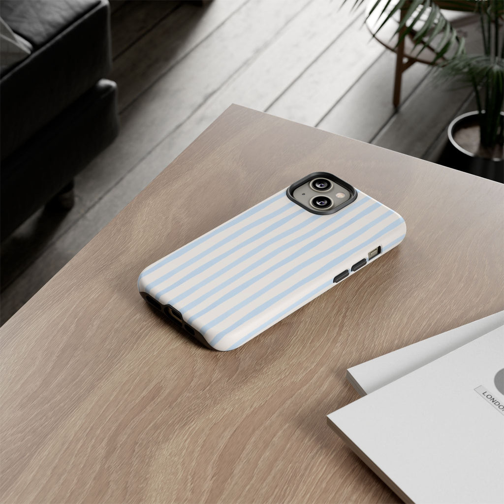 Baby Blue Stripe Phone Case — Soft Wavy Lines Cream Aesthetic