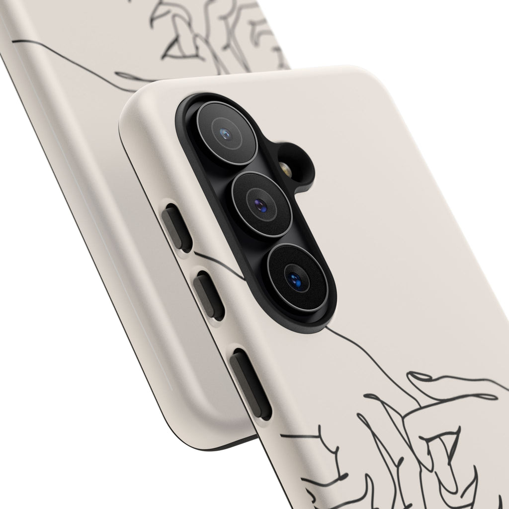 Holding Hands Phone Case — Minimalist Line Art Cream Romantic