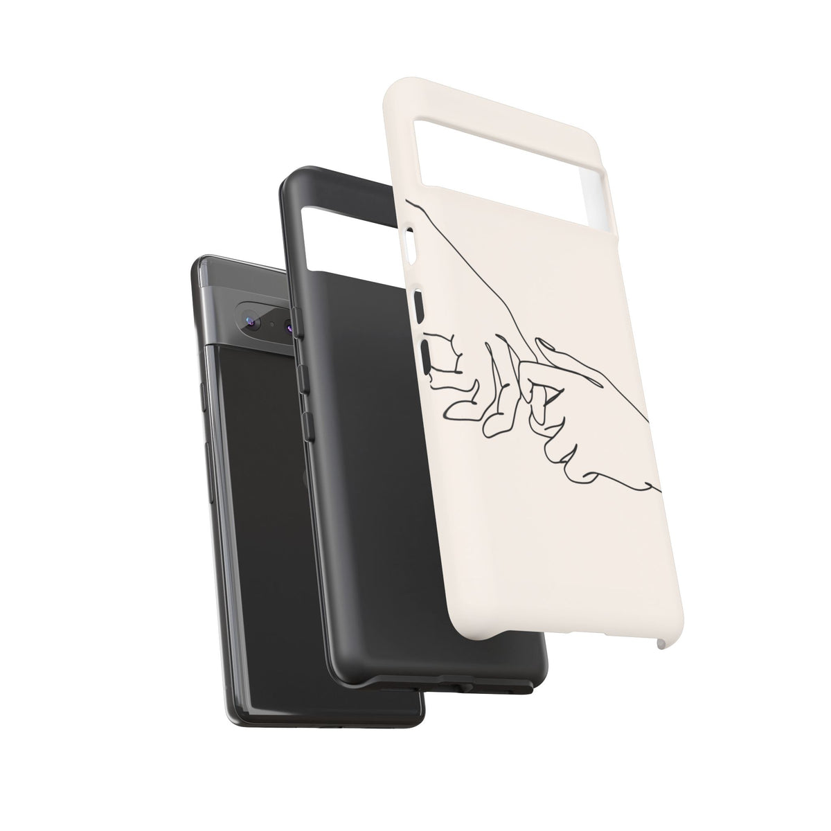 Holding Hands Phone Case — Minimalist Line Art Cream Romantic