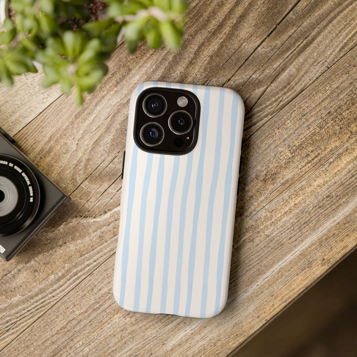 Baby Blue Stripe Phone Case — Soft Wavy Lines Cream Aesthetic