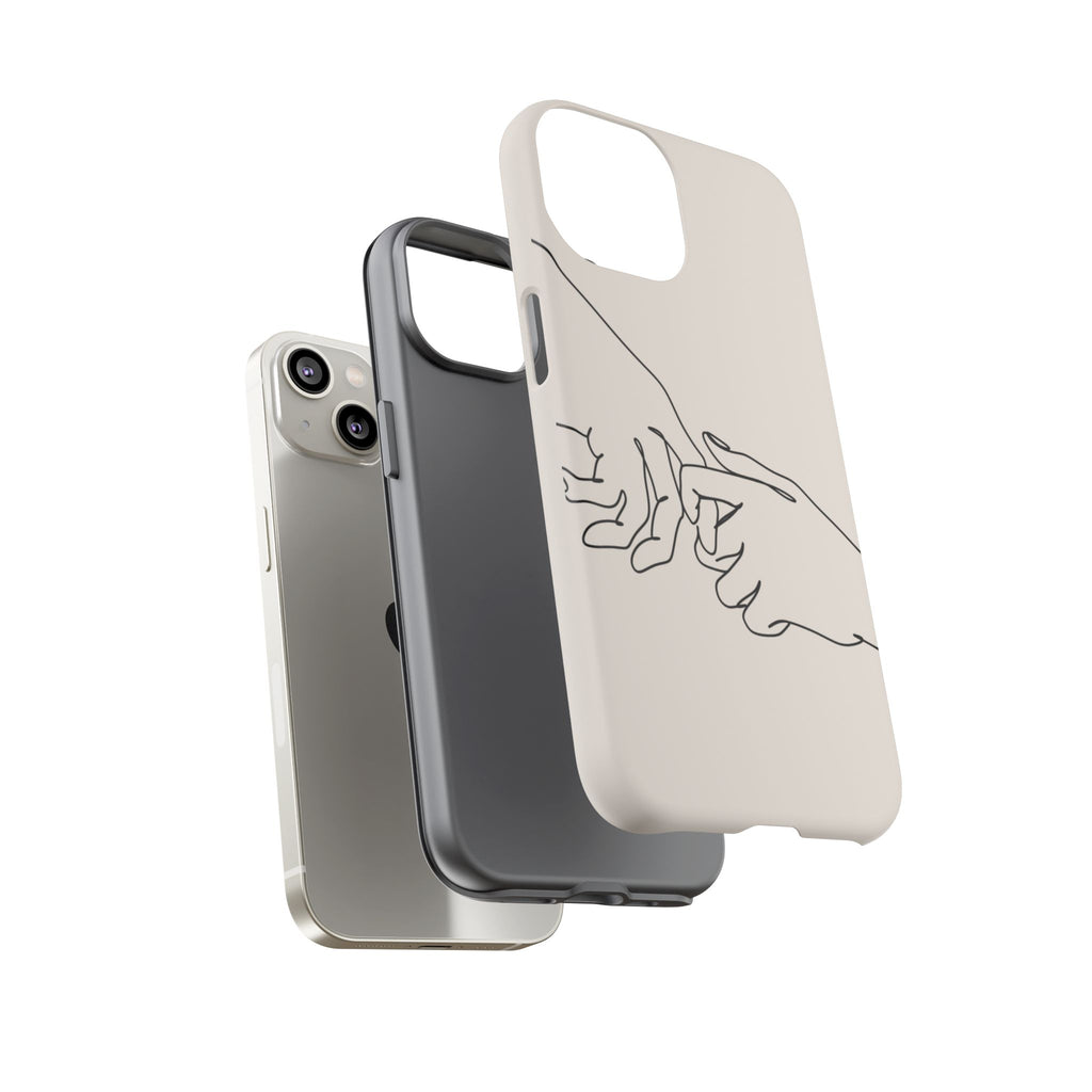 Holding Hands Phone Case — Minimalist Line Art Cream Romantic