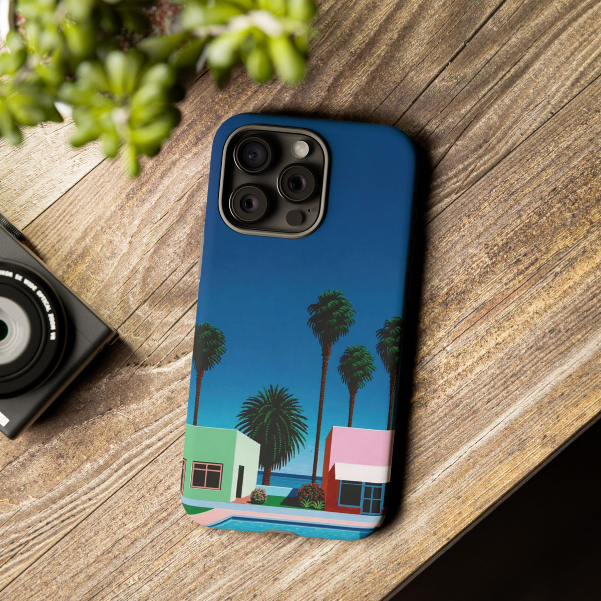 Beach House Phone Case — Pastel Palm Trees Cobalt Blue Sky