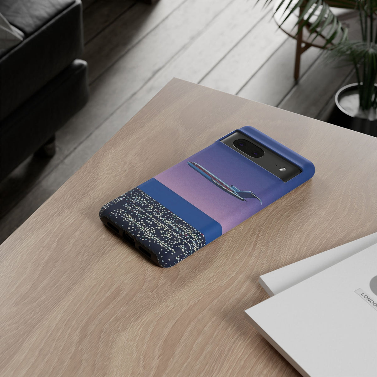 Retro Airplane Phone Case — Purple Night City Vintage Art