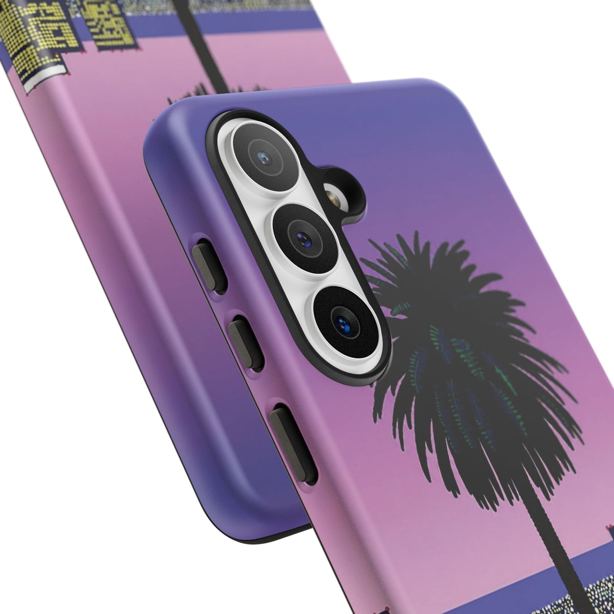 Retro City Night Phone Case — Palm Tree Purple Pixel Skyline