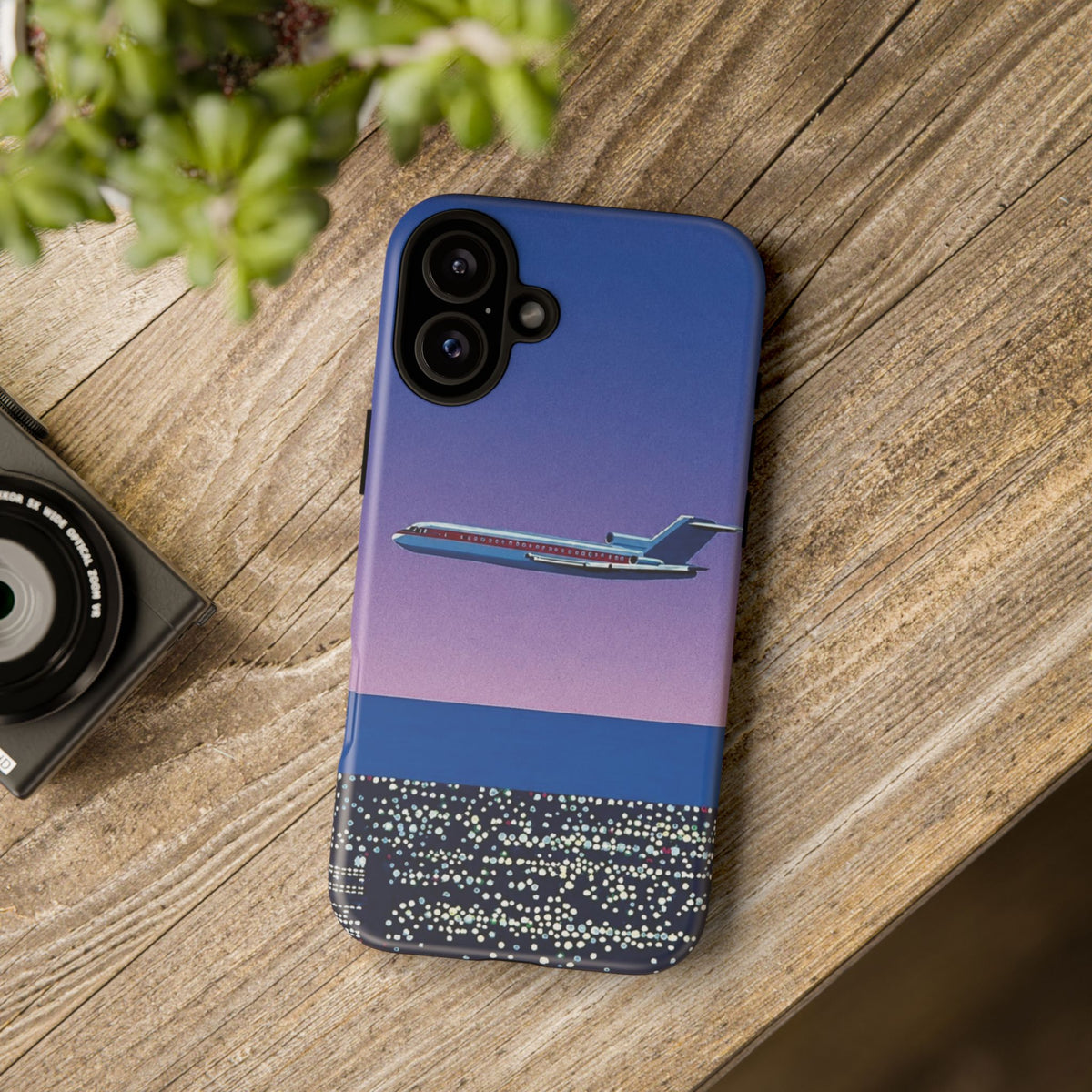 Retro Airplane Phone Case — Purple Night City Vintage Art