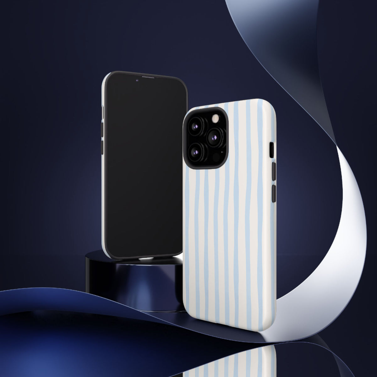 Baby Blue Stripe Phone Case — Soft Wavy Lines Cream Aesthetic