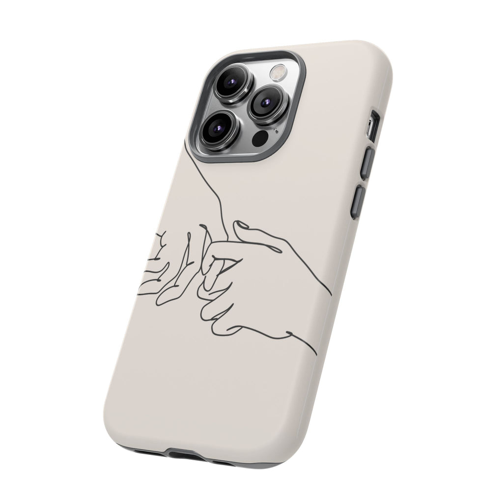 Holding Hands Phone Case — Minimalist Line Art Cream Romantic