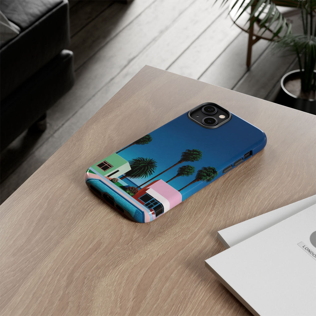 Beach House Phone Case — Pastel Palm Trees Cobalt Blue Sky