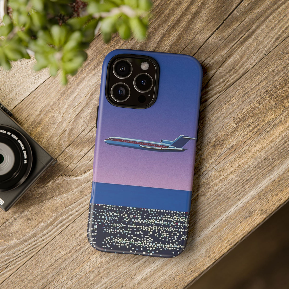 Retro Airplane Phone Case — Purple Night City Vintage Art