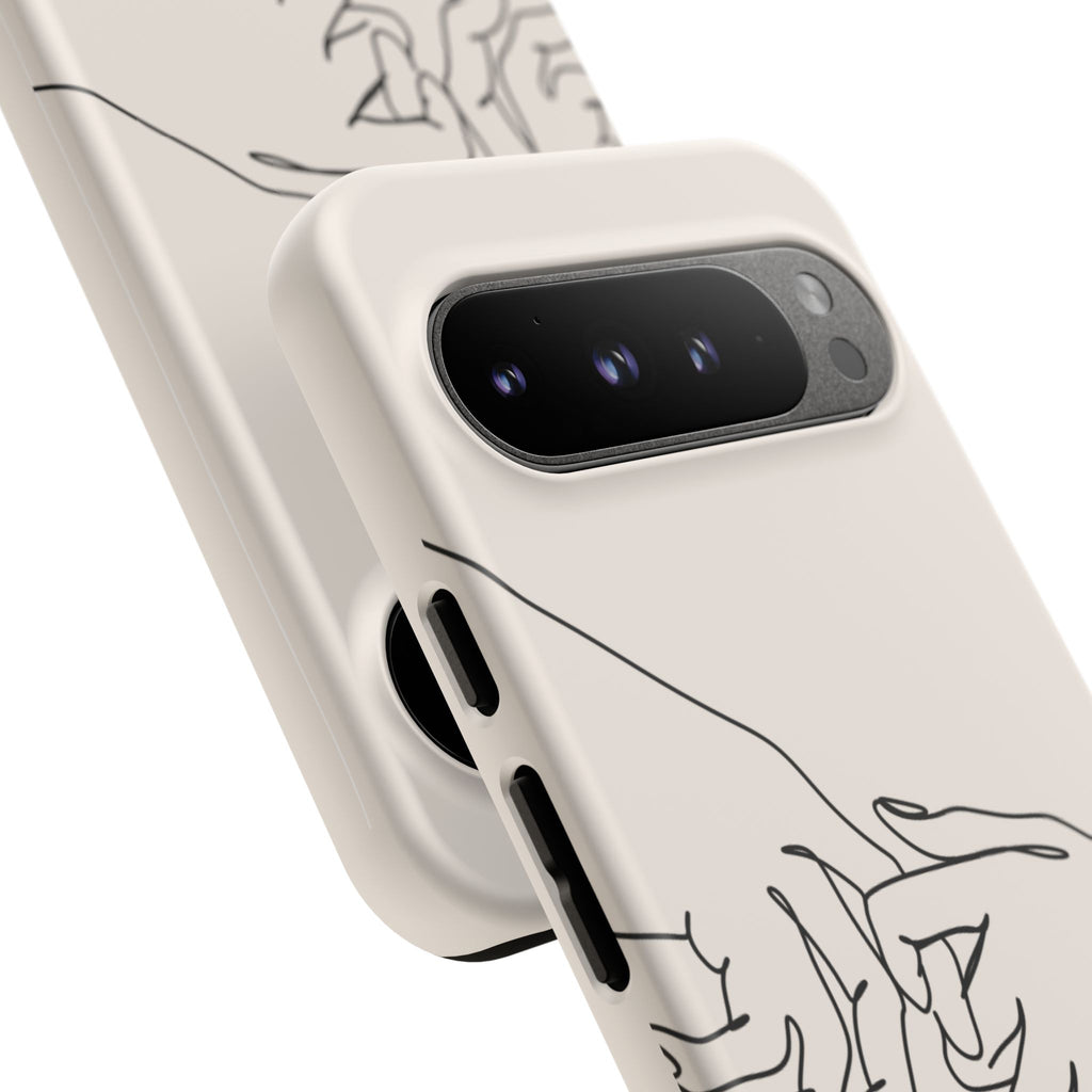 Holding Hands Phone Case — Minimalist Line Art Cream Romantic