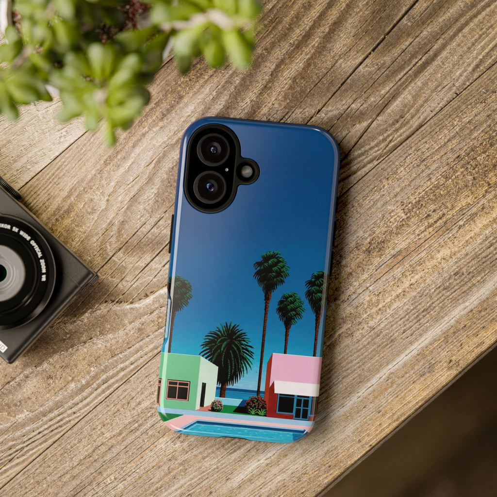 Beach House Phone Case — Pastel Palm Trees Cobalt Blue Sky