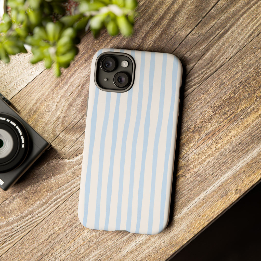 Baby Blue Stripe Phone Case — Soft Wavy Lines Cream Aesthetic