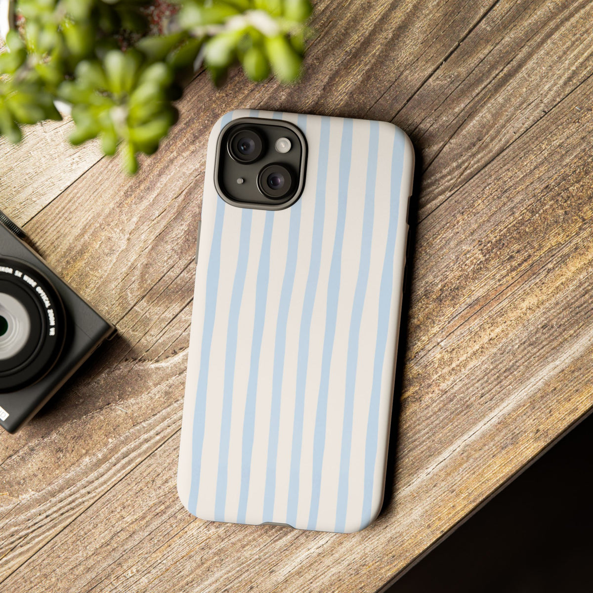 Baby Blue Stripe Phone Case — Soft Wavy Lines Cream Aesthetic
