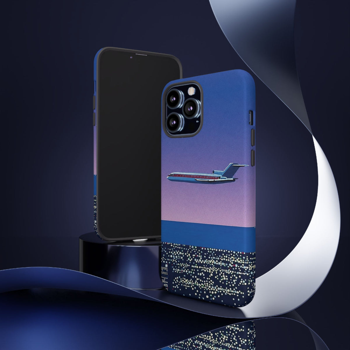 Retro Airplane Phone Case — Purple Night City Vintage Art