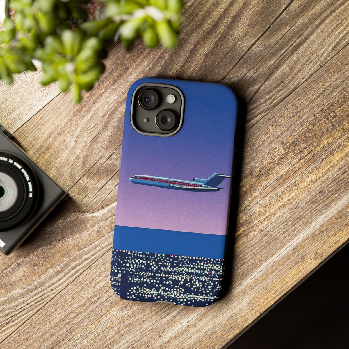 Retro Airplane Phone Case — Purple Night City Vintage Art