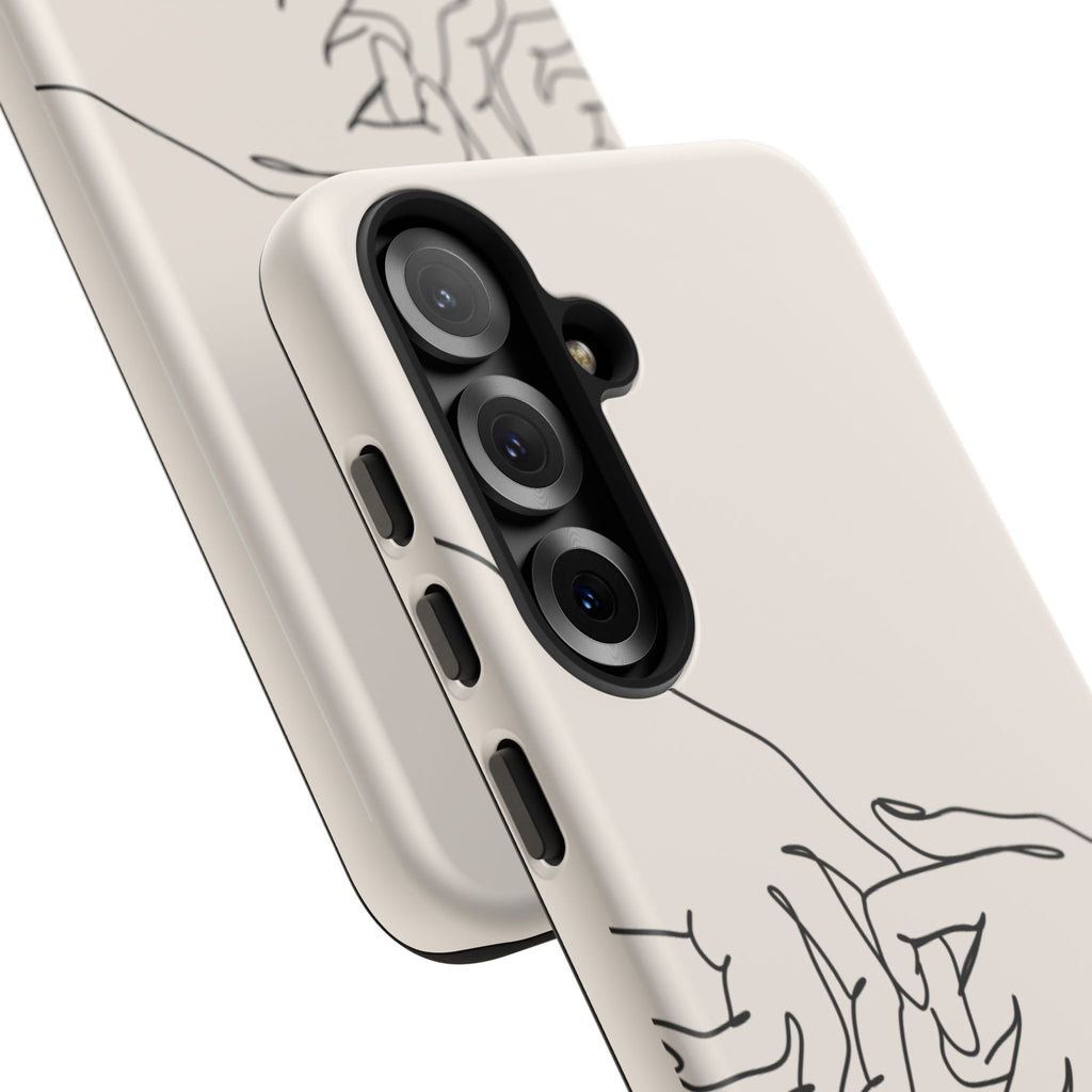 Holding Hands Phone Case — Minimalist Line Art Cream Romantic