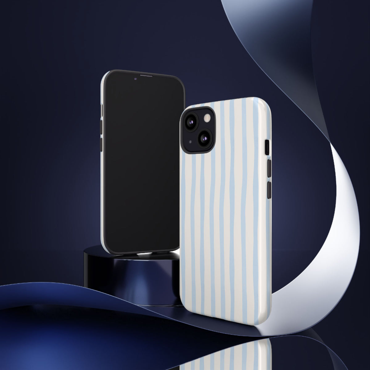 Baby Blue Stripe Phone Case — Soft Wavy Lines Cream Aesthetic