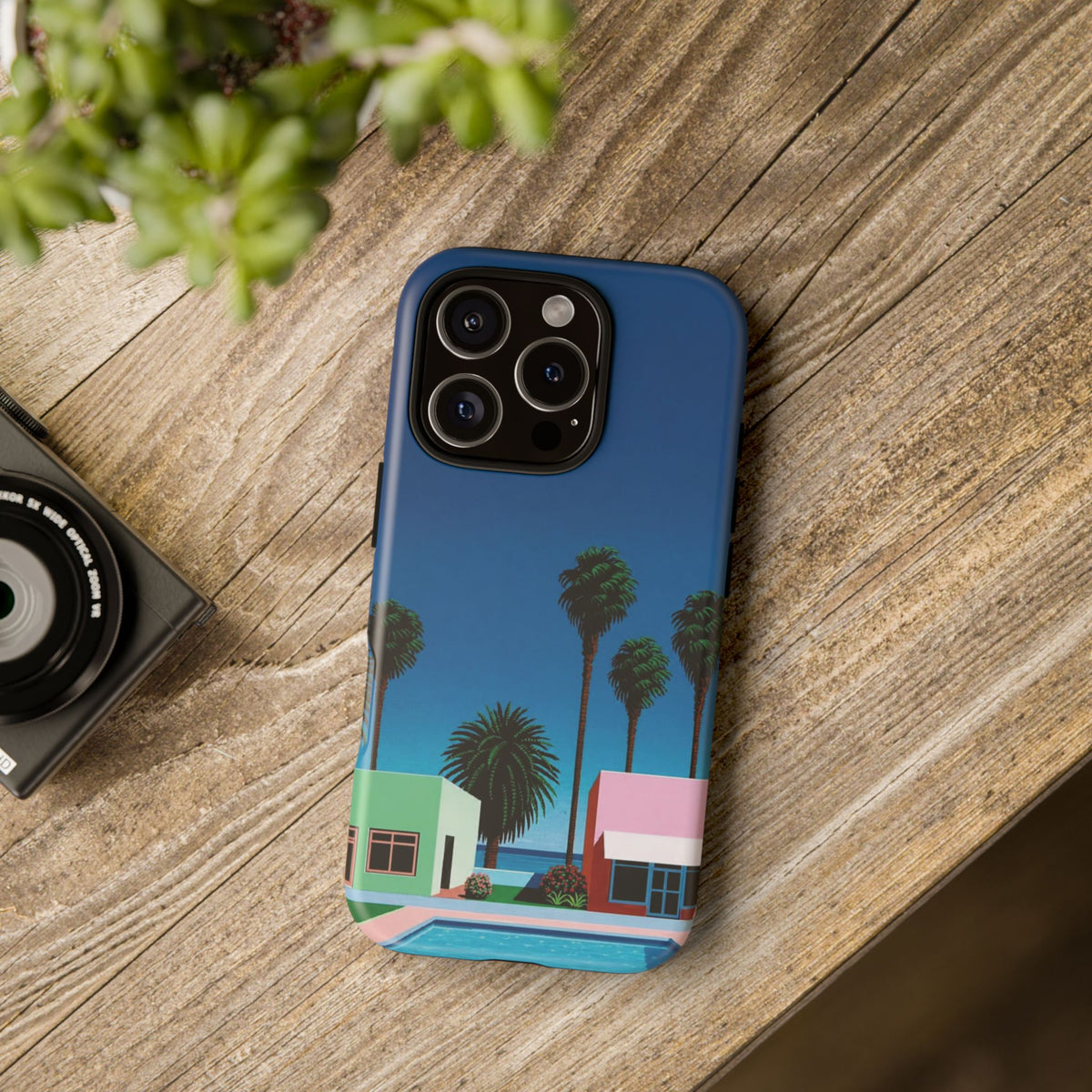 Beach House Phone Case — Pastel Palm Trees Cobalt Blue Sky