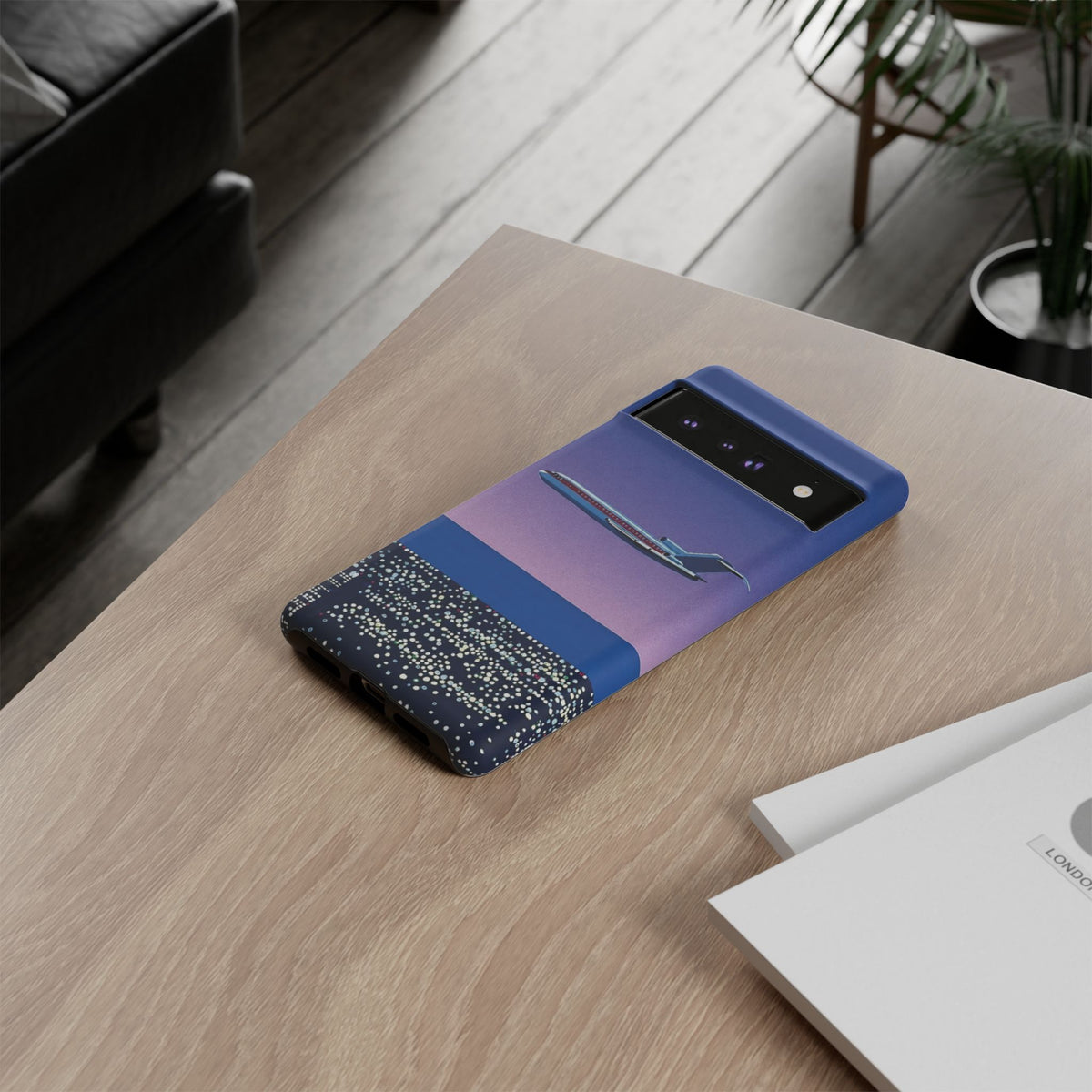Retro Airplane Phone Case — Purple Night City Vintage Art