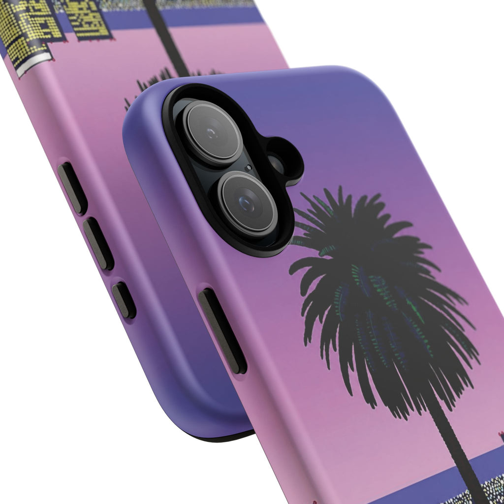 Retro City Night Phone Case — Palm Tree Purple Pixel Skyline