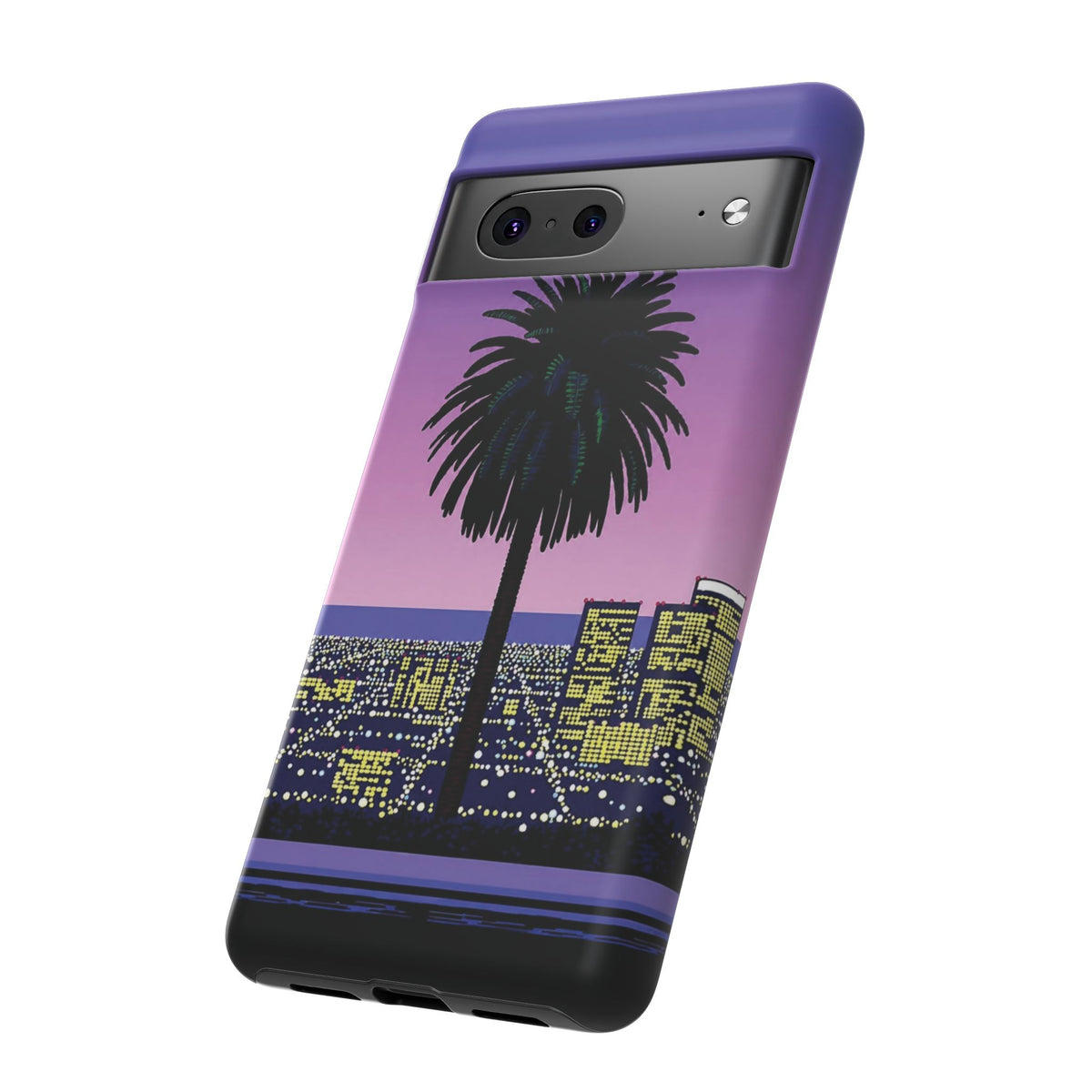 Retro City Night Phone Case — Palm Tree Purple Pixel Skyline