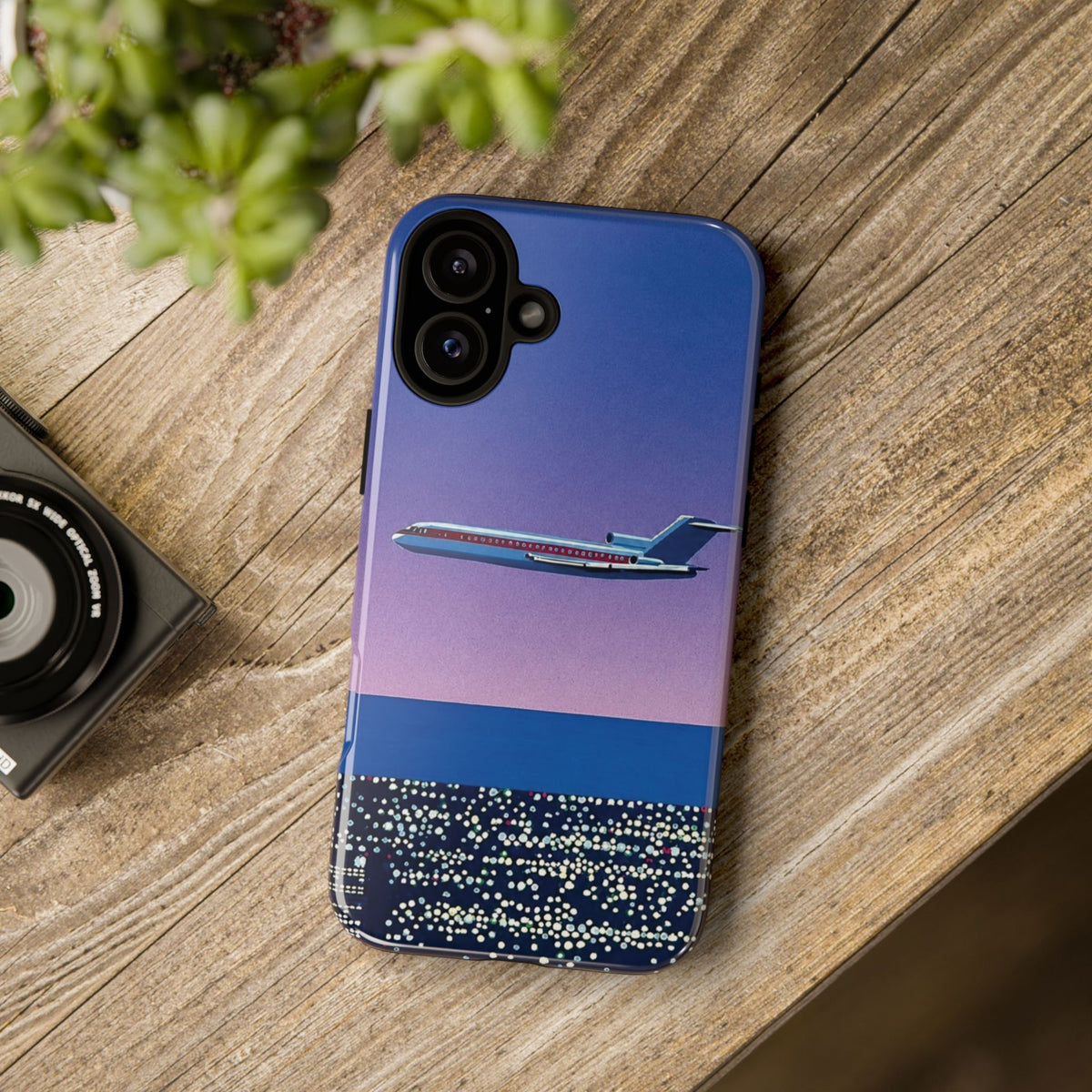 Retro Airplane Phone Case — Purple Night City Vintage Art